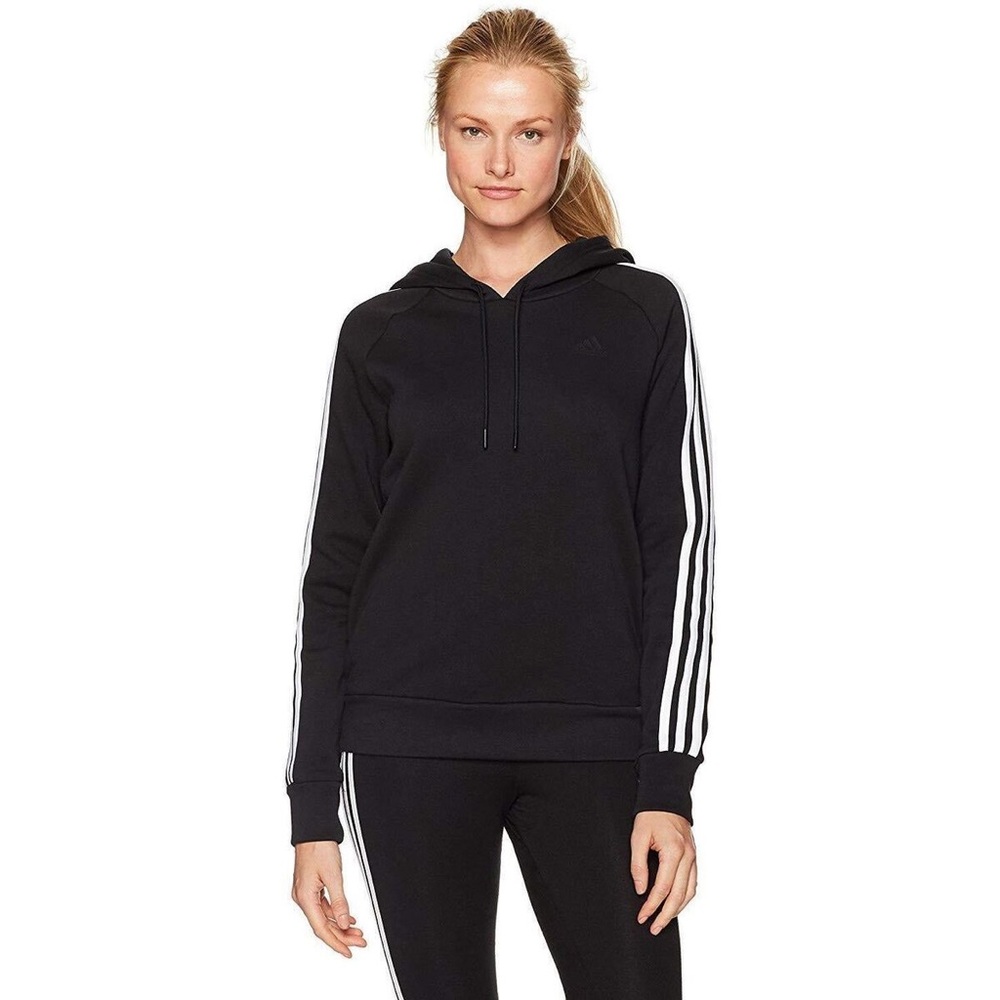 Adidas Black Hoodie with White Stripes and POCKETS! Great Condition